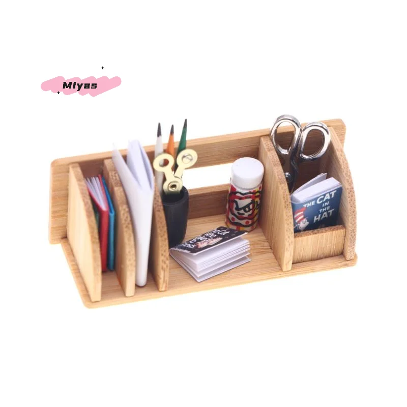 رف قرطاسية مصغر لسطح المكتب لبيت الدمى - نموذج منزلي ديكور مشهد المعيشة رف تخزين ملحقات بيت الدمية