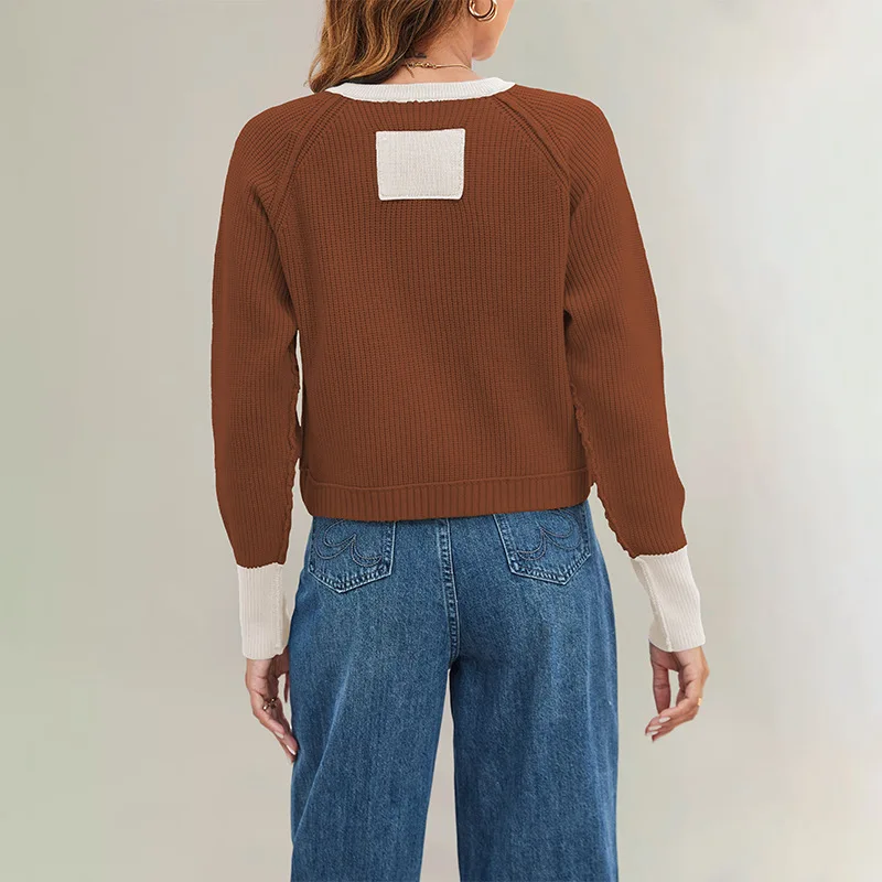 سترة تنقل غير رسمية لعام 2025 للنساء ملابس خريفية سترات ملابس منزلية محبوكة بألوان متباينة وأكمام طويلة ضيقة