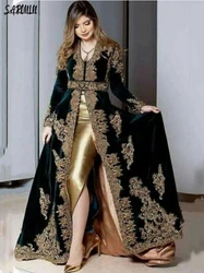 Velvet O-neck Evening Dress Customized Celebrity Dubai Abaya Arabic Kaftan Appliques Prom Gown Robe De Mariée Vestido De Novia