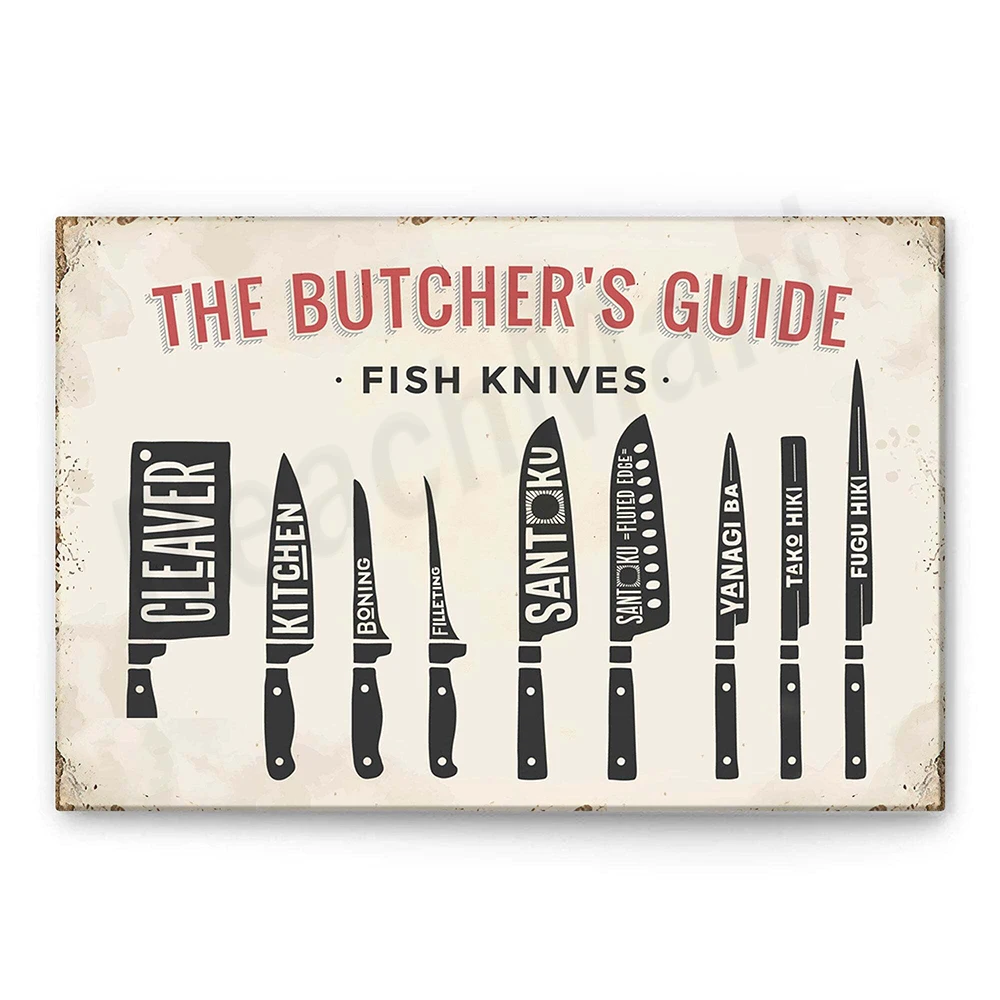 Fischstücke, Hähnchen, Schweinefleisch, Kaninchen, Rindfleisch, Hirschfleisch, Lammstücke, Küchendekorationsposter, Leinwanddruck