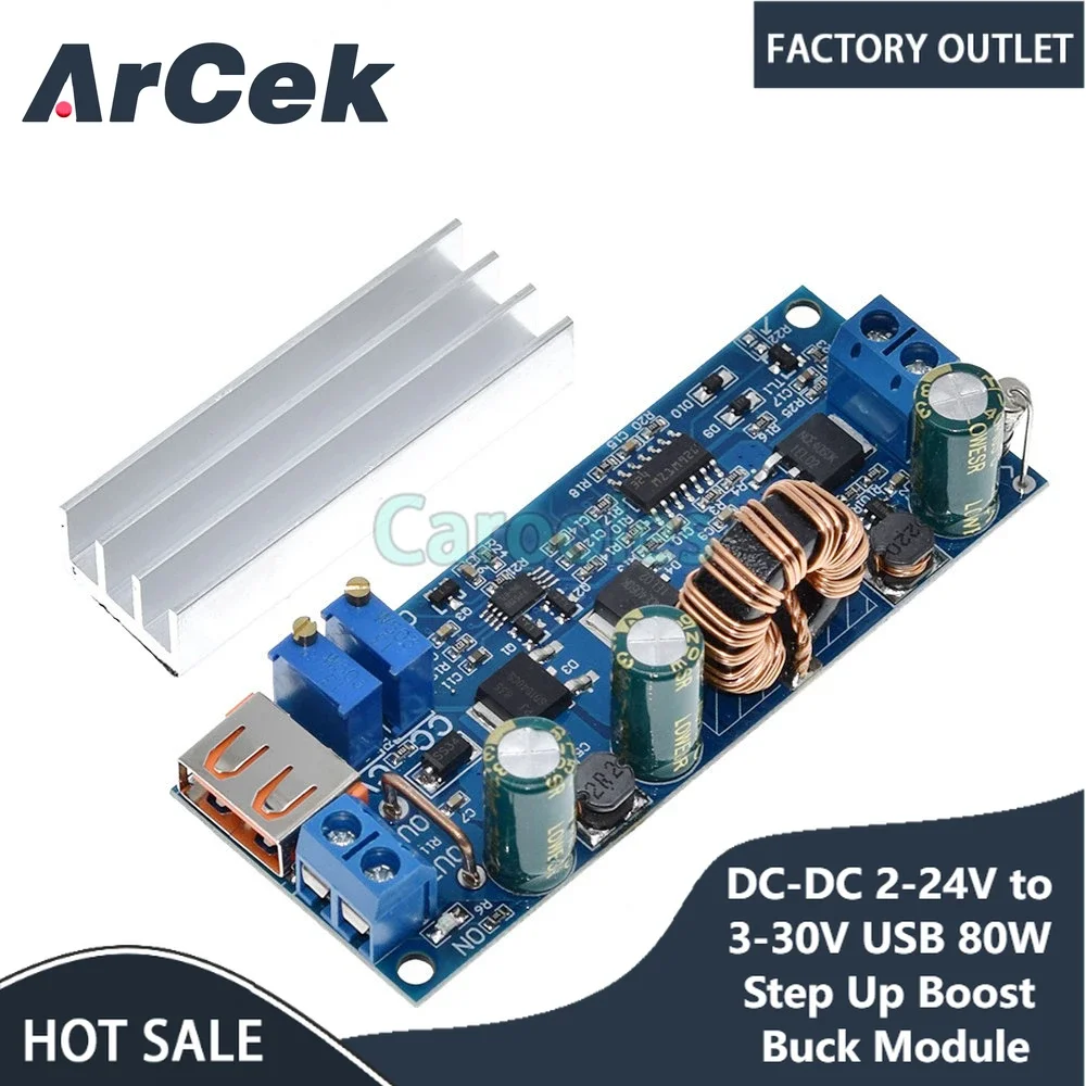 DC-DC 2-24V to 3-30V USB 80W High Power Step Up Boost Buck Module Constant Voltage Constant Current Power Supply Board