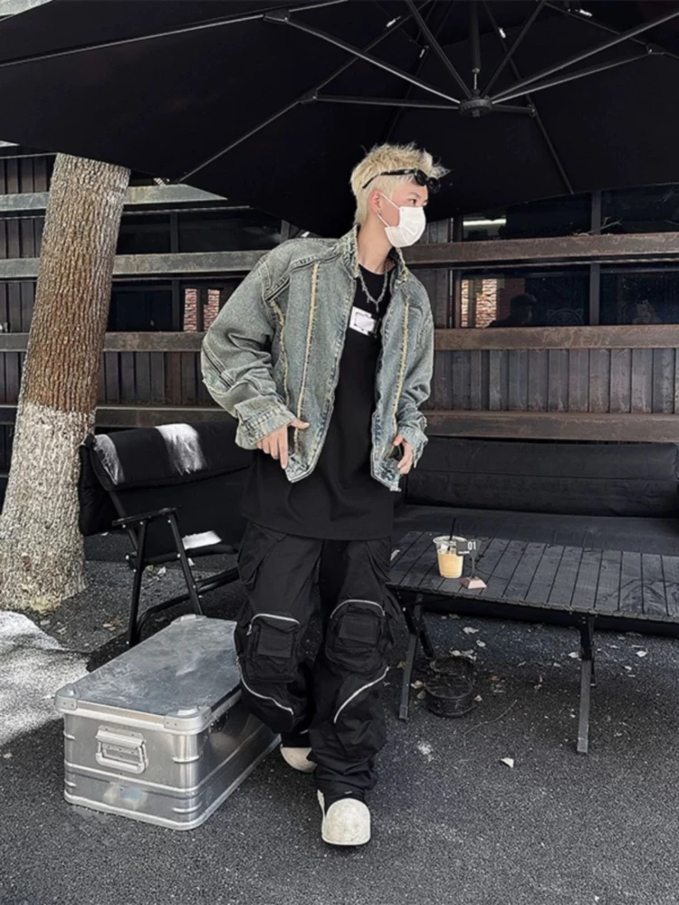 Jaqueta jeans masculina com zíper azul na moda de tecido original cowgirl lavado designer usado novo em roupas masculinas baixo preço casacos jeans masculinos