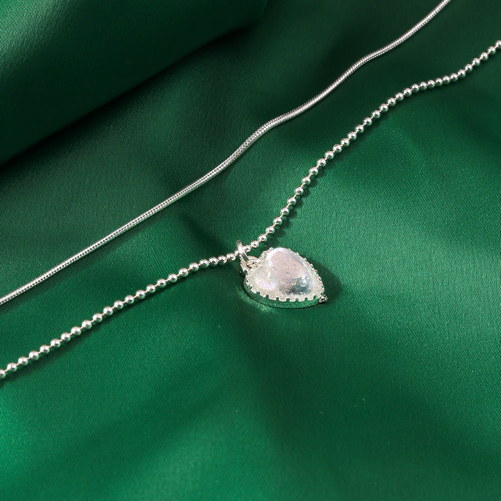 Aihua Einfache Doppelschichtige Elegante Herz-Halskette, Französische Glücksbohnen-Herz-Halskette für Damen und Mädchen – Detail 6