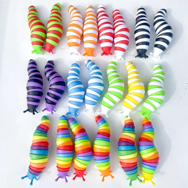 5.51inch 7.28inch Colorful Fidget Toy Slug Articulated Flexible 3D Slug Fidget Toy Relief Anti-Anxiety Sensory Kids Toys