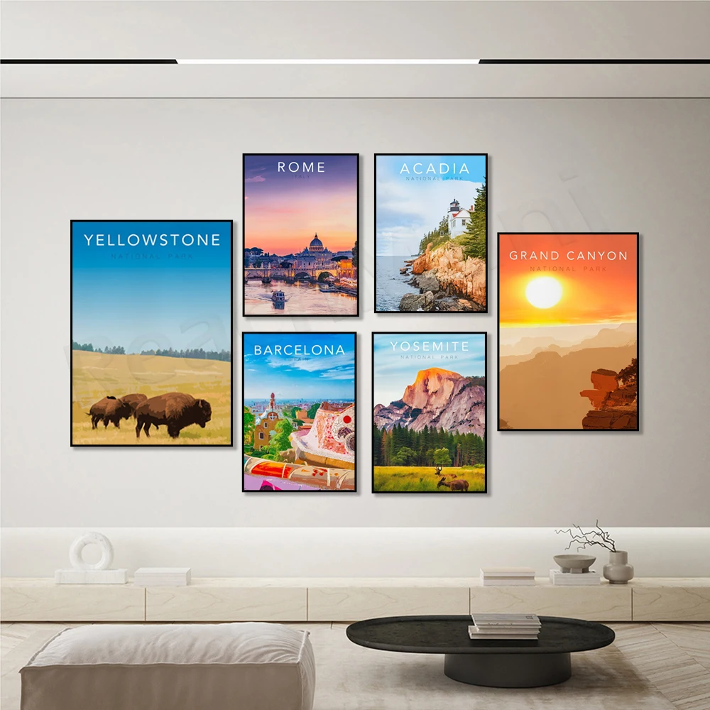 Amalfi Coast, Lisbon, Barcelona, Cliffs of Moher, Ireland, Yosemite, Acadia, Big Sur California National Park Travel Poster
