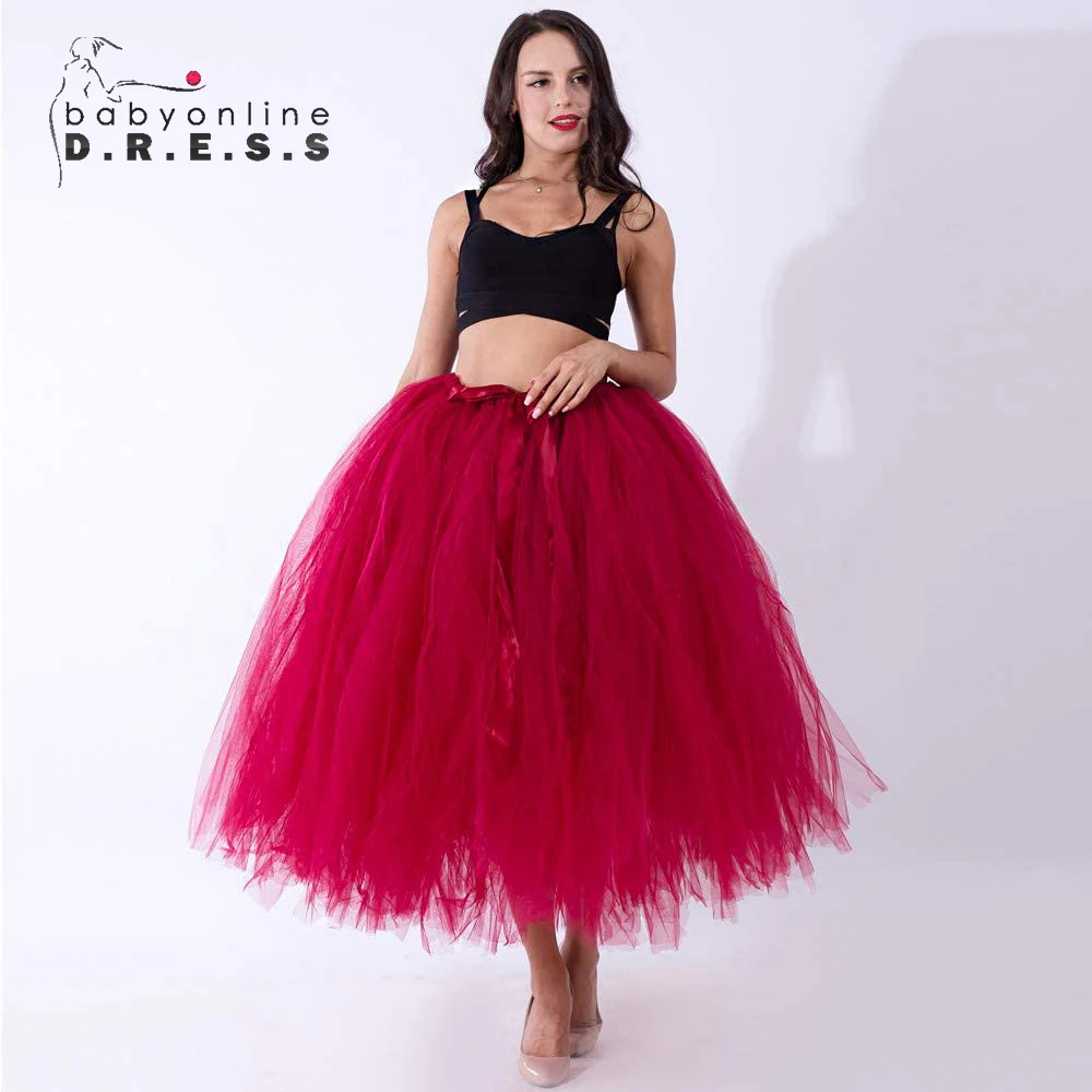 BABYONLINE Ball Gown Tulle Skirt Maxi Long Muslim Full Length Fluffy Underdress Petticoat Wedding Bridesmaid Outfit Prom Party