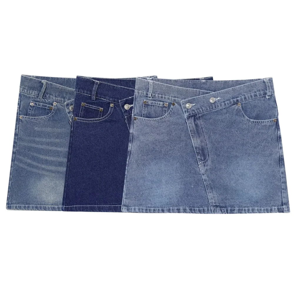 

women's casual versatile double breasted pants waist denim simple casual A-line short skirt summer new mini skirt