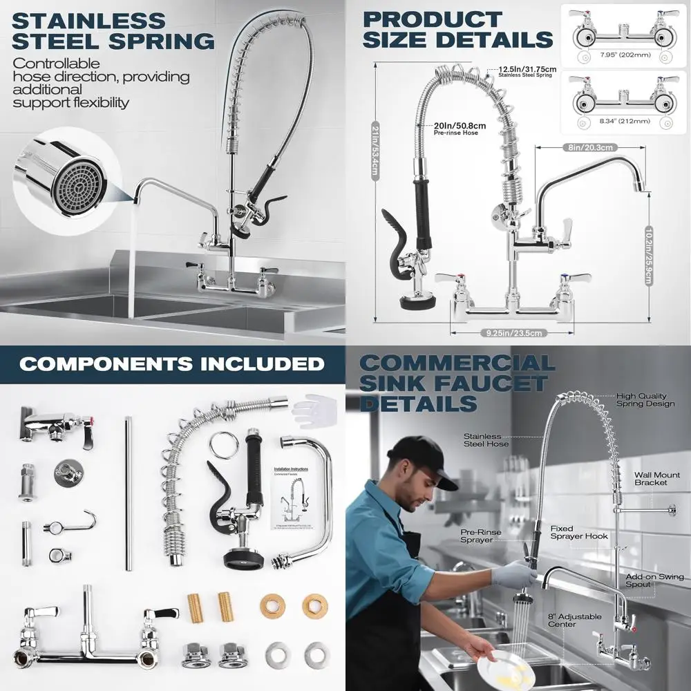 

21 настенный коммерческий смеситель для раковины со спреем для предварительного ополаскивания, регулируемыми центрами и поворотным изливом