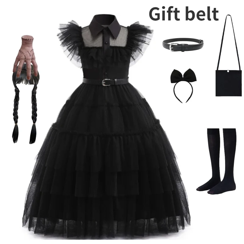 Wednesday Addams Cosplay for Girl Costume Kids Party Dresses Wig Carnival Easter Halloween Christma Party Costumes 3-14 Years