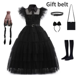 Wednesday Addams Cosplay for Girl Costume Kids Party Dresses Wig Carnival Easter Halloween Christma Party Costumes 3-14 Years