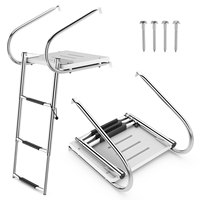 Pool ladder stainless steel 3-stage Boat ladder with Platform & Handrail, Folding Bath ladder 227 KG Load Capacity Swimming Pool ladder