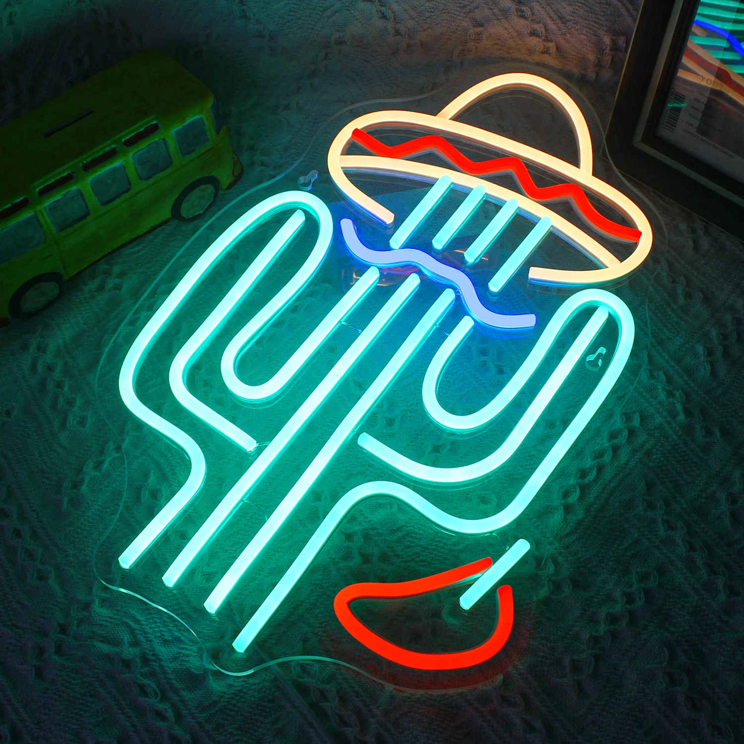 Imagem -03 - Led Cactus Neon Sign For Wall Decor Neon Light para Quarto Sala de Jogos Quarto de Crianças Casa Bar Festa Loja Verde Usb