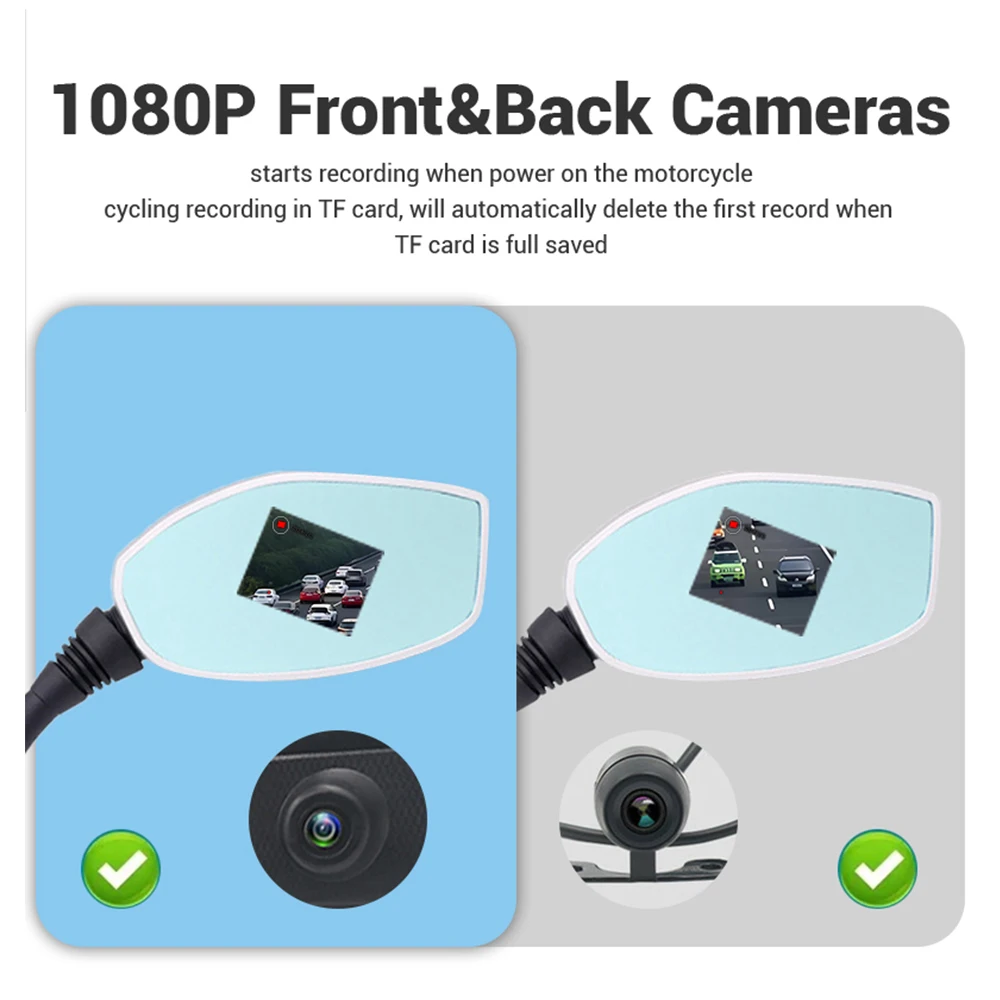 1080P Motorcycle DVR Dash Cam Waterproof Dual Lens Front & Rear View Mirror Camera 165 Degree Wide Angel Digital Video Recorder