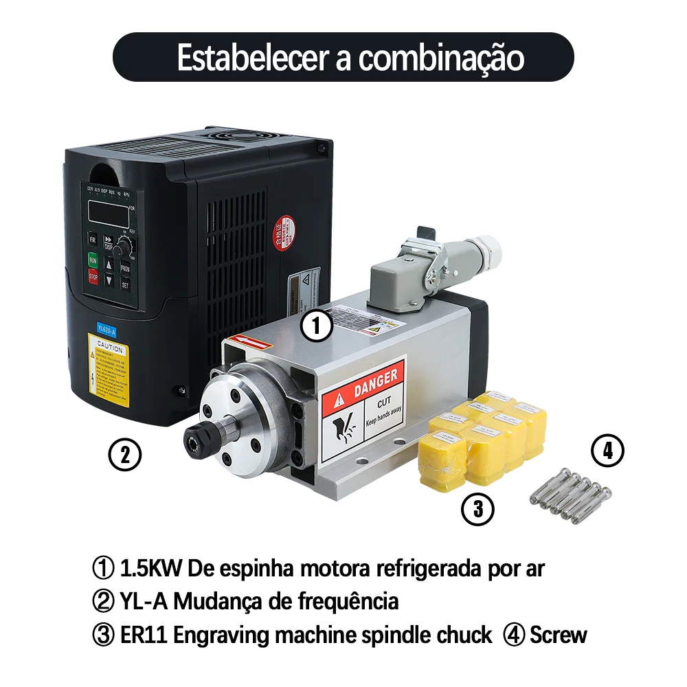 Brazil Shipped 1.5kw Spindle  Air Cooling 24000rpm 220v / 110v + VFD Speed Controller +7 pcs ER11 Collets For CNC Router