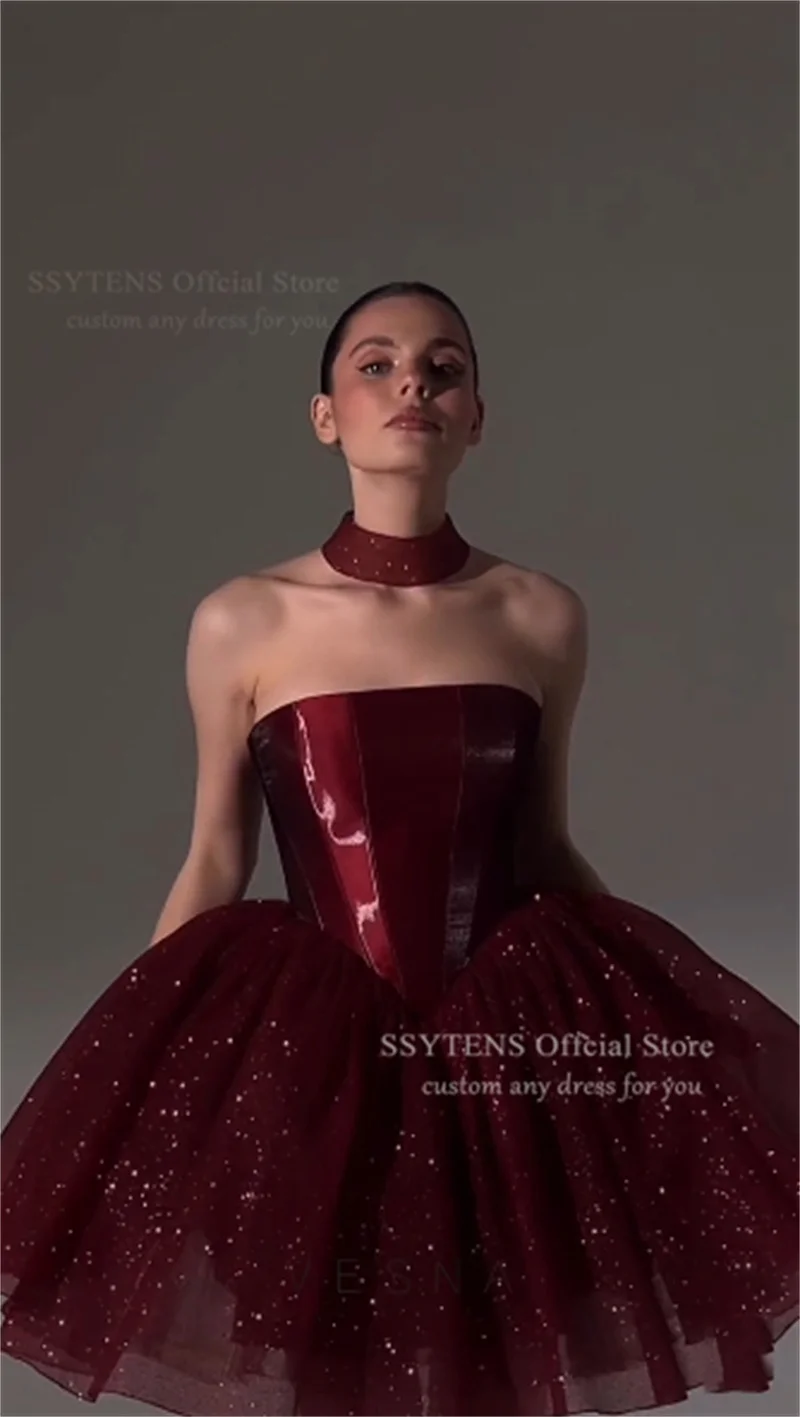 SSYTENS Glitter Burgundy Short Evening Dresses A-Line Sleeveless Mini Cocktail Dresses Formal Birthday Party Dresses Customized