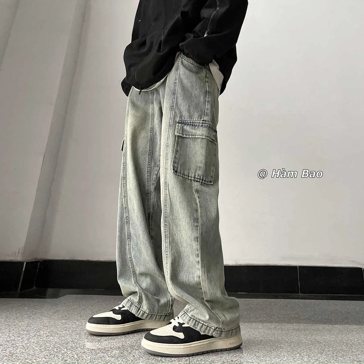 

Loose Straight Leg Workwear Jeans Men's Autumn Winter plus Size 250 Pou American Sle Casual Denim Pants Youth Trend