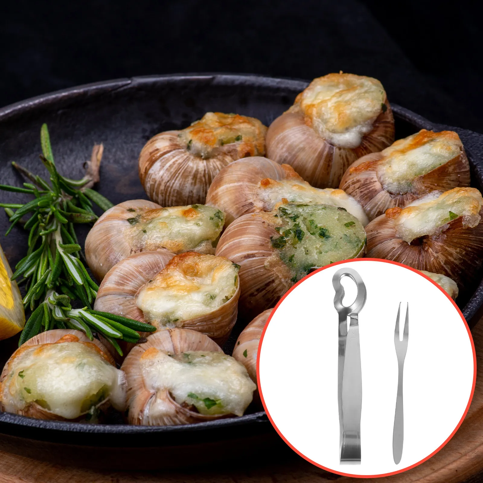 1Set Snail Cutlery Set Stainless Steel Escargot Tong and Fork Heat Resistant Food Serving Tools Kitchen Escargot Tools Shellfish