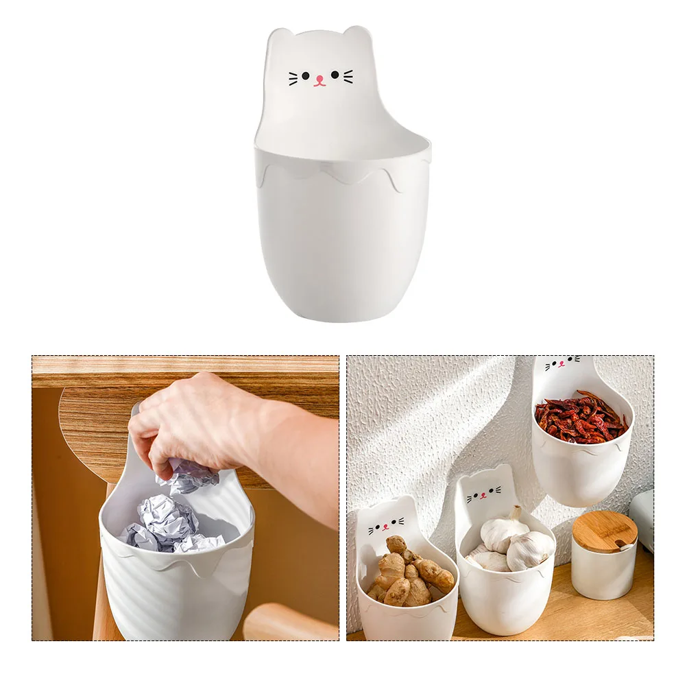 

Wall-mounted Storage Tube Cat Desk Organization Cute Cubicle Decor White Side Hanging Organizer Small Office