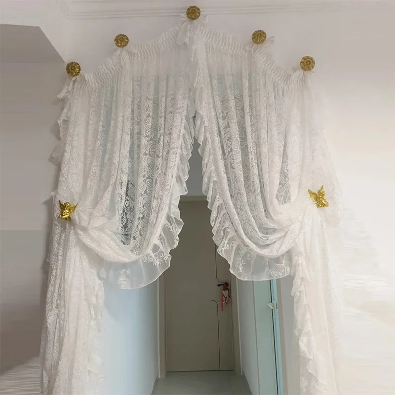 French retro simple wind bed curtain bed mantle art rod American retro bedside decorative gauze curtain door
