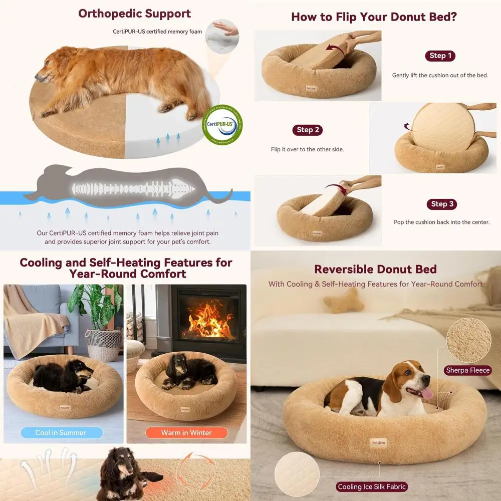 

Ортопедическая успокаивающая кровать-пончик из пены с эффектом памяти для маленьких домашних животных с водонепроницаемым вкладышем и нескользящим основанием