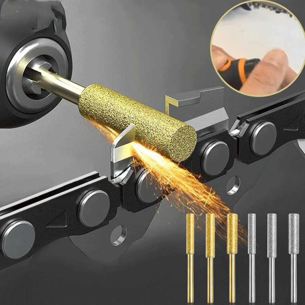 

5pcs Diamond Coated Cylindrical Burr 4/4.8/5.5mm Chainsaw Sharpener Stone File Chain Saw Sharpening Carving Grinding Tools