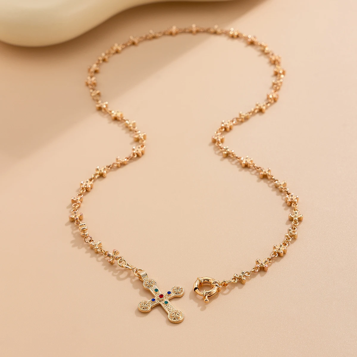 SHIXIN Vintage Jesus Cross Pendant Long Necklace for Women Creative Gold Color Collar Chain Party Jewelry Daily Y2K Accessories