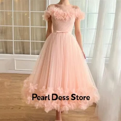 Off shoulder sheer evening dress with floral sweetheart Pastrol A-line tea long lace up back dance dress 2024