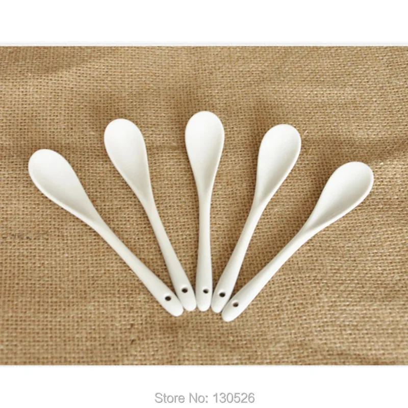 5Pcs Porcelain Coffee Spoon Kitchen Supplies Tools Mini White Ceramic Tea Coffee Sugar Dessert Scoop Ice Cream Teaspoon L/S Size