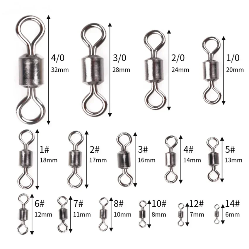 50PCS/Lot Fishing Gear Fishing Swivels Ball Bearing Swivel with Safety Snap Solid Rings Rolling Swivel Carp Fishing Tools