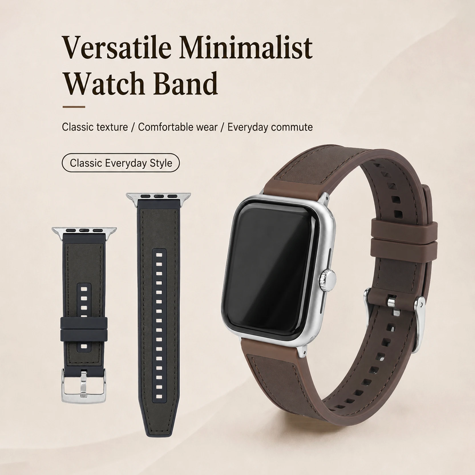 For Apple Watch Band Series 12 11 10 9 8 7 6 SE 5 Bracelet Ultra2 Luxury Crazy Horse Leather Silicone Metal Needle Buckle Strap