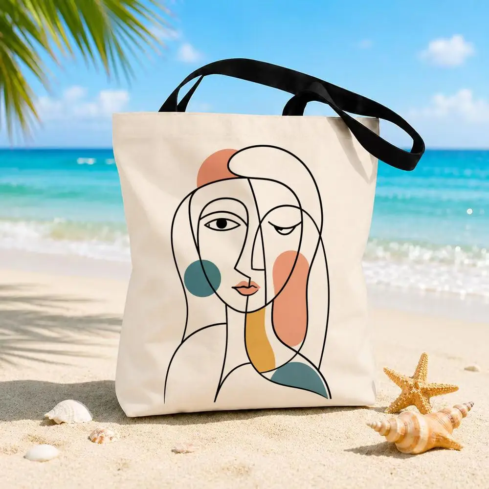 Picasso Exhibition The Kiss Art Storage Bags Beach Canvas Shoulder Tote Bag Double-Sided Print Fashion Handbag for Travel Picnic