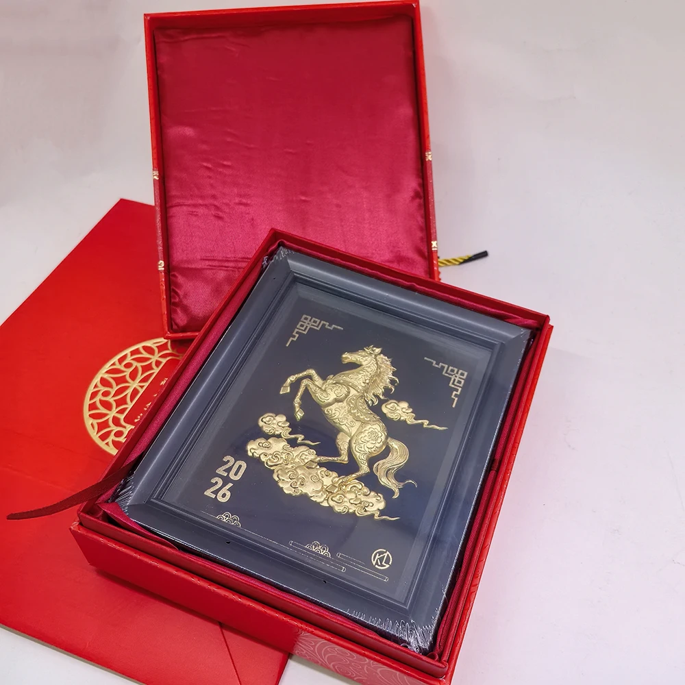 

Gold Foil Chinese Year of the Horse 2026 Decor Painting Lucky Blessing Ornament Red Gift Box Home Wall Decor New Year Souvenir