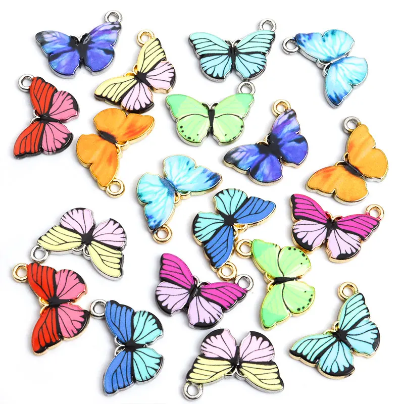 10Pcs Kleurrijke Vlinder Emaille Bedels Trend Afdrukken Multicolor Vlinders Hanger Diy Sieraden Leuke Oorbellen Ketting Armband