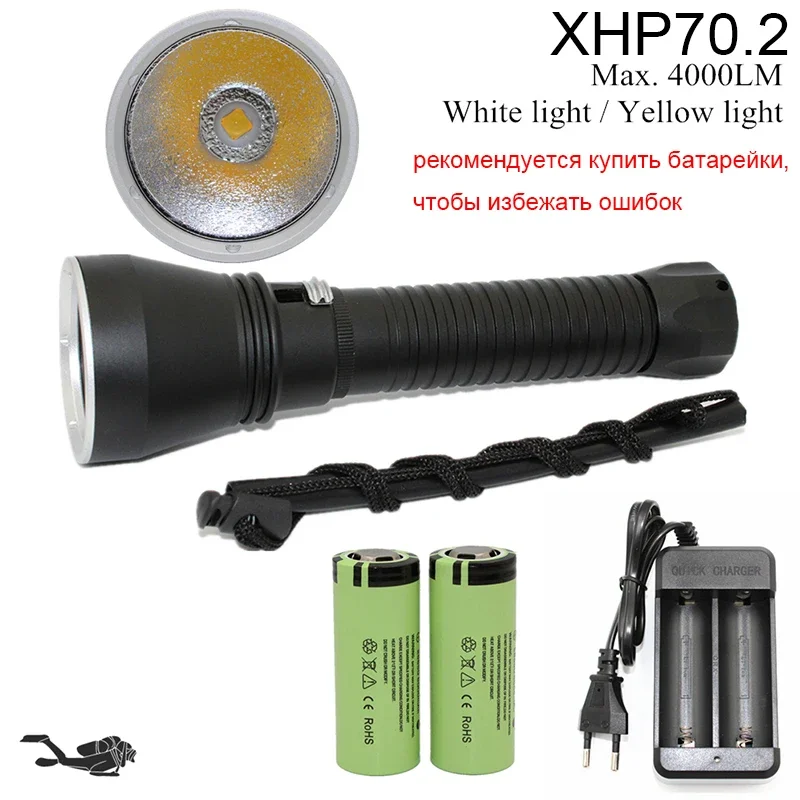 Germany 4000 Lumens Diving Lamp Scuba Torch 100 Meters Flashlight XHP70.2 IP68 Waterproof  Spearfishing PRO Submersible Light