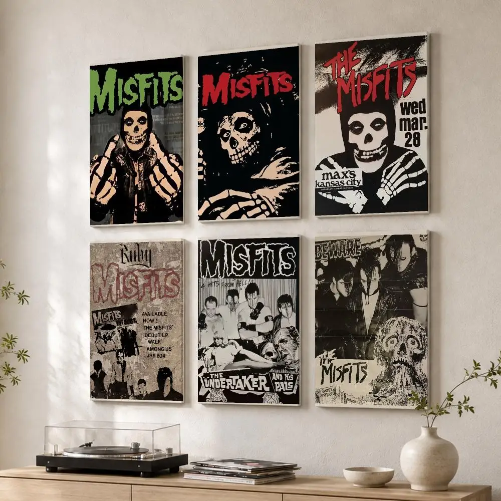 M-Misfits Hot Horror Punk Rock Framed Wall Painting Wood Canvas Poster For Living Room Bedroom Hallway Office Home Decor Gift