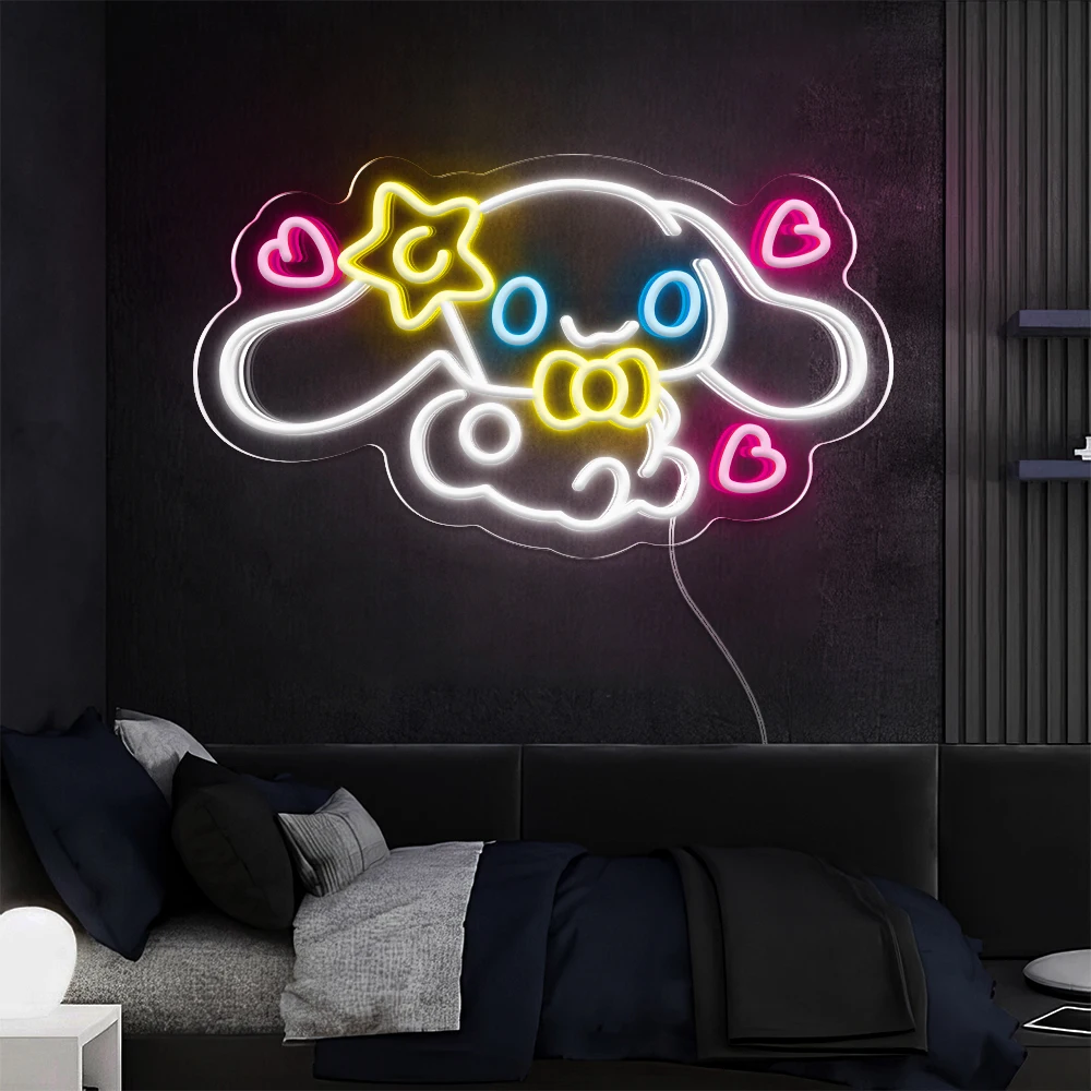 Cinnamoroll-Lumière LED Sanurgente Neon Sign, Applique murale au néon, Mignon Anime, Décor de chambre, Cadeau mignon pour enfants, Décoration de chambre de fille, Alimentation USB