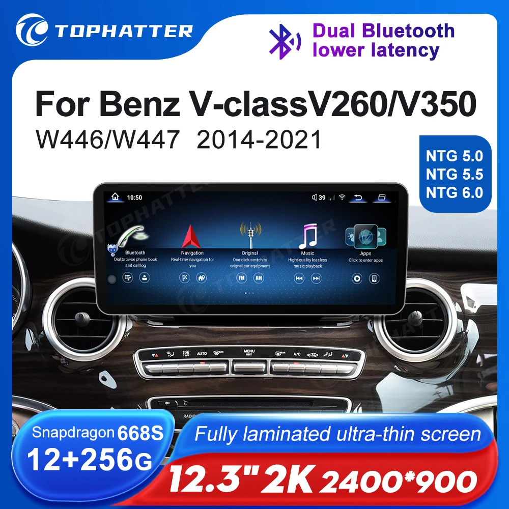 12.3 2K 2400*900 Car Radio For Mercedes Benz V Class W447 V250 V260 V350 CarPlay Android Auto Multimedia Player Head Unit Screen