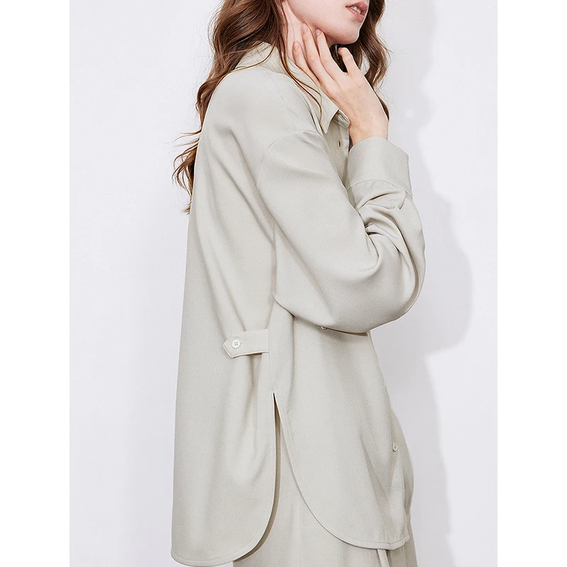 TOYOUTH Women Two Piece Set 2025 Spring New Long Sleeve OL Shirt With Mid Length Skirt Workwear Casual Suits
