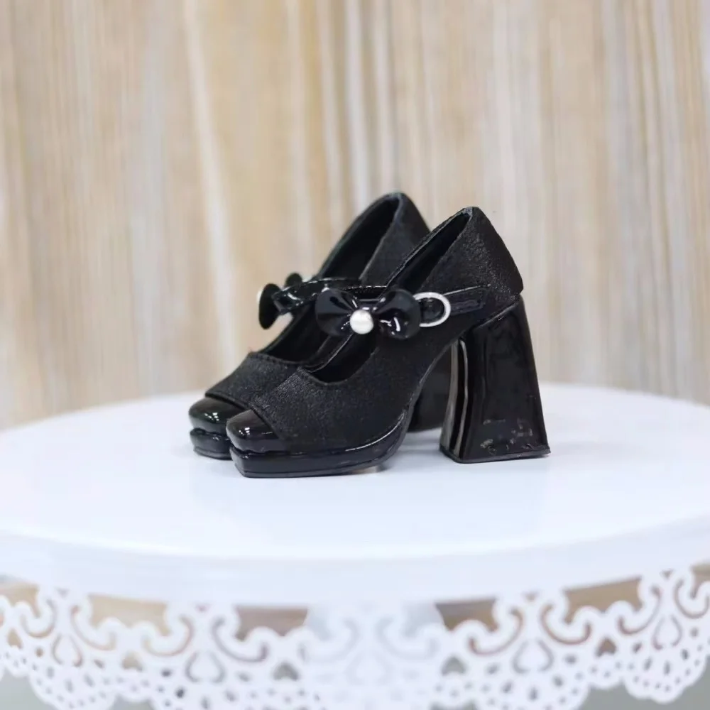 

BJD/ SD/DD/AS Doll Thick-soled High Heels Toys Shoes Girls 1/3 Square Toe Bow Elegant Black White Daily Gifts Doll Accessories