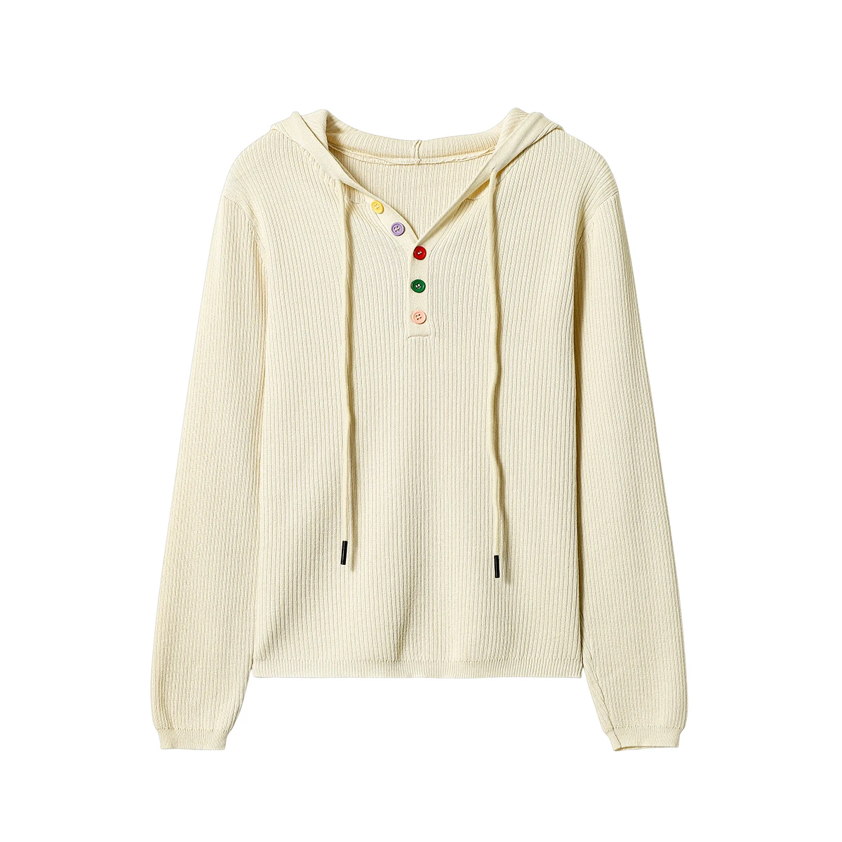 

Colorful Button Hooded Knit Pullover For Women Spring Autumn Casual Base Layer Sweater Female Knitwear