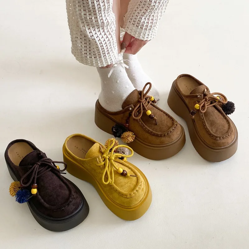 

Новые женские лоферы, стильные тапочки на платформе, увеличивающие переднюю часть, женские повседневные полутапочки в стиле ретро, Женская Обувь