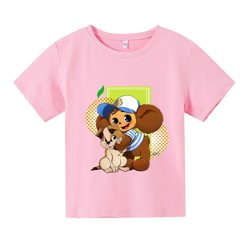 الأطفال Cheburashka القطن تي شيرت لطيف الصيف أزياء قصيرة الأكمام الطفل المحملة للبنين والبنات الكرتون قمم للأطفال الصغار #5