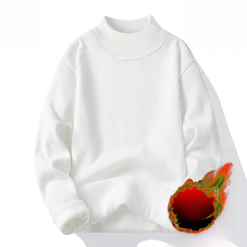 

Мужской вязаный свитер с начесом и высоким воротником, свободный повседневный, теплый, вельветовый, зимний базовый вариант