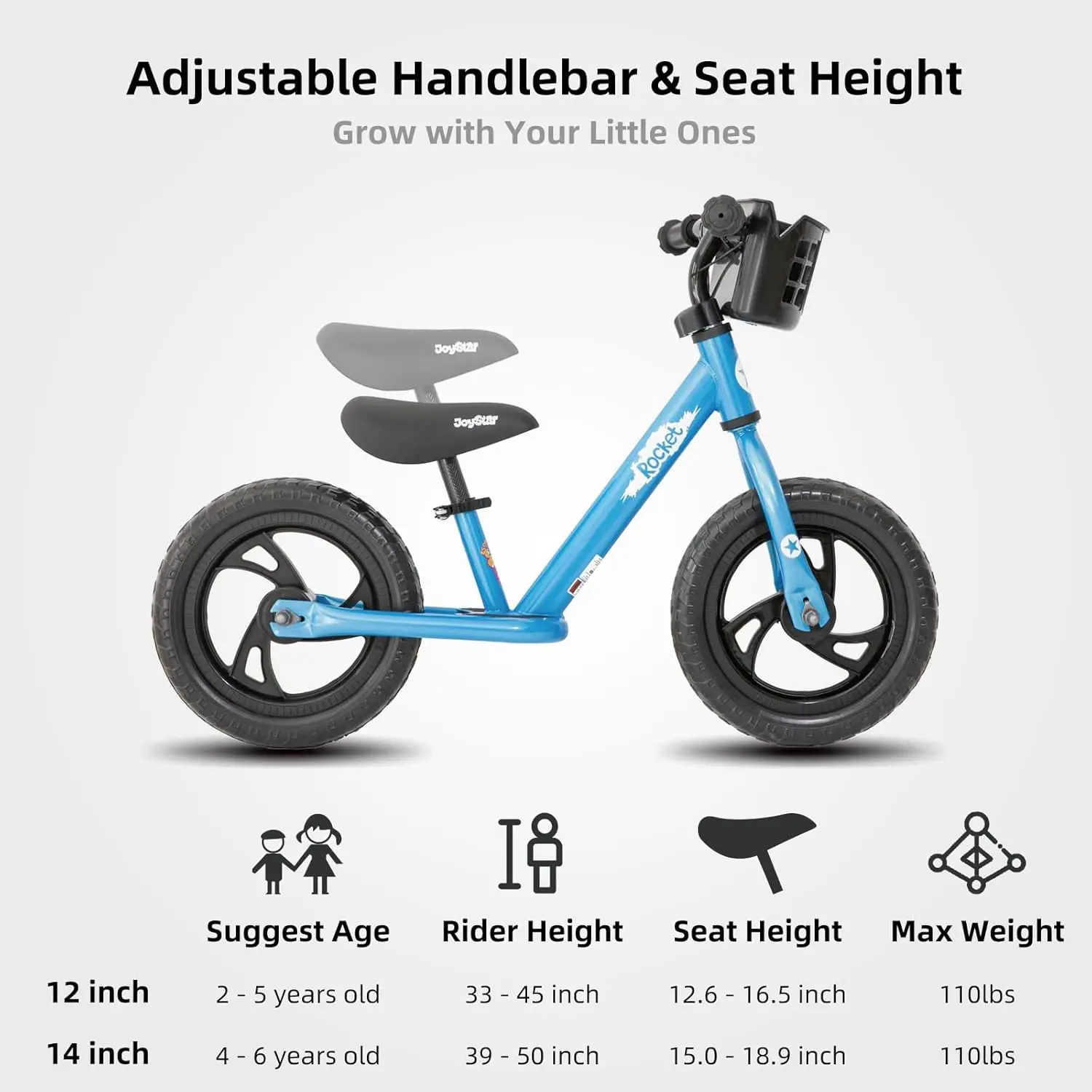 دراجة توازن للأطفال ، دراجات خفيفة الوزن للأطفال مع مسند للقدمين ومقود ، 12 شهرًا ، 14 "، 18 شهرًا إلى 5 سنوات للأولاد والبنات