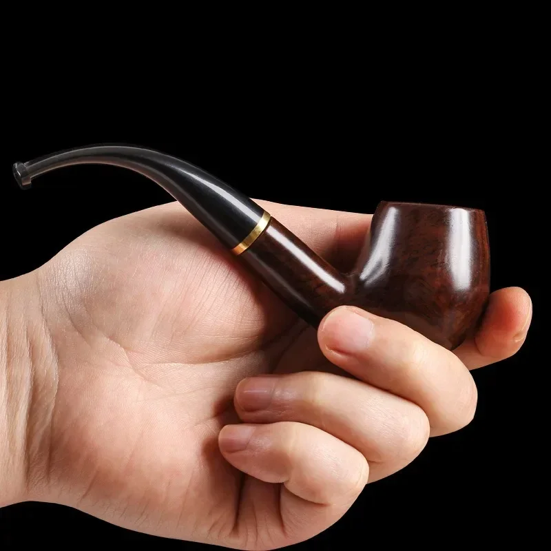 

Handmade ebony pipe solid wood pipe old-fashioned dry tobacco bag smoking set men's portable green sandalwood carving