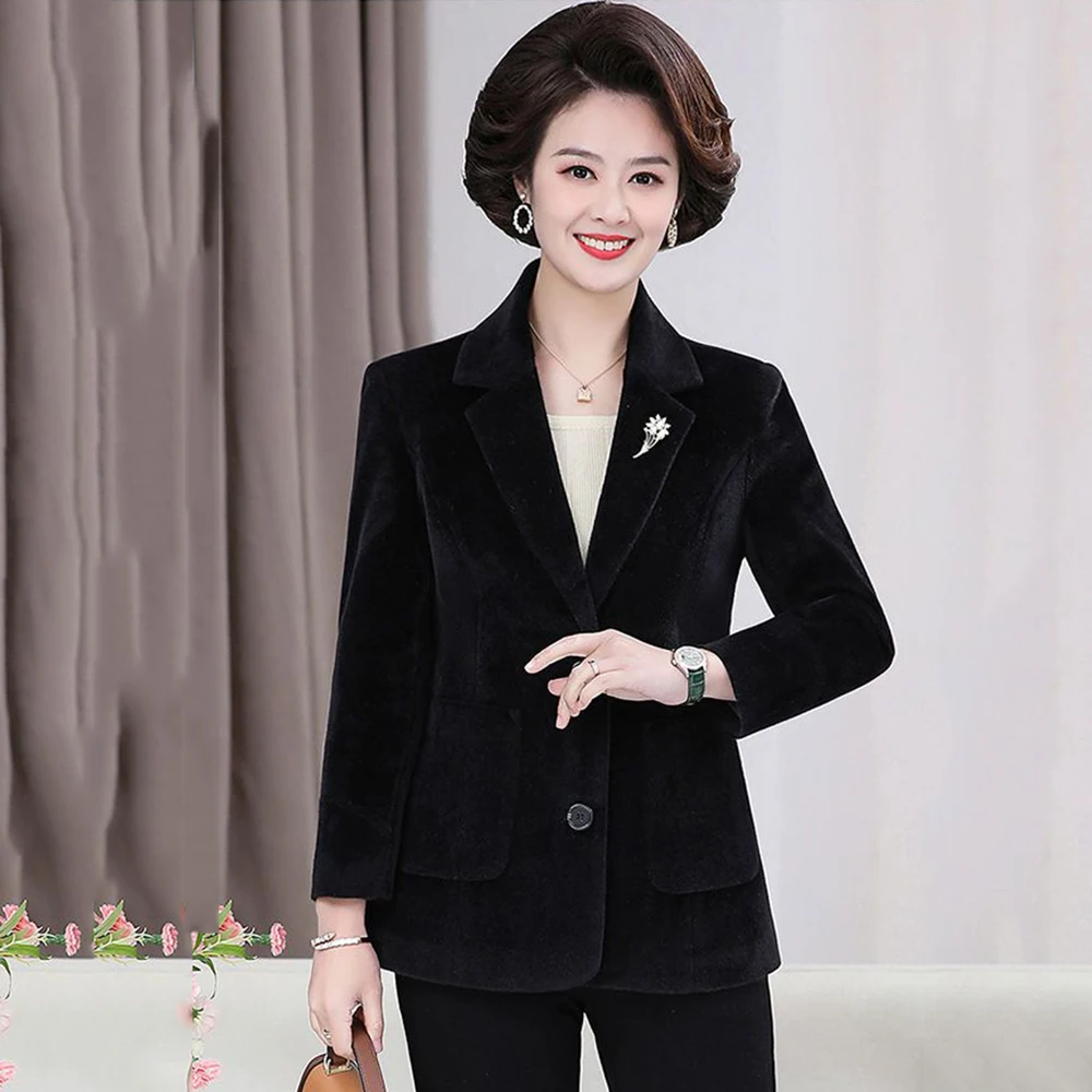 Middle-aged Mother Coat Female Spring And Autumn New Leisure Suit Imitation Double-sided Tweed Fashion Short Coat Female 5XL.