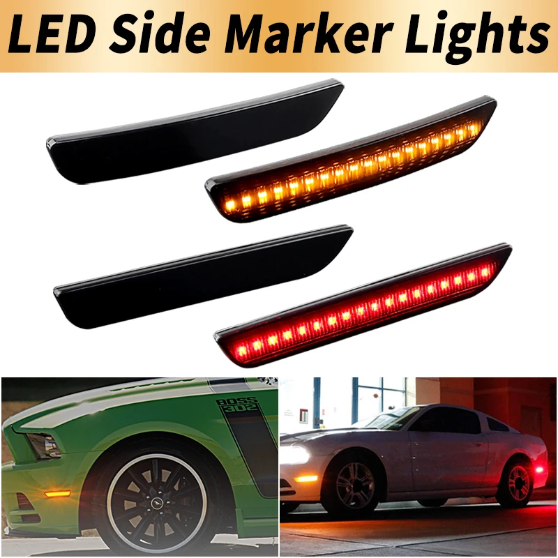 

4 шт. светодиодные боковые габаритные указатели поворота Canbus для 2010 2011-2014 Ford Mustang дымчатые линзы спереди янтарные задние красные автомобильные аксессуары