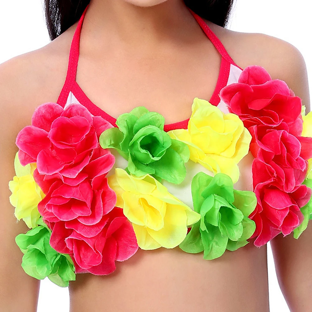 

Tropical Grass Skirt Set Hawaii Style Flower Headband Bra And Bracelets Costume For Luau Wedding Corporate Party 5Pcs