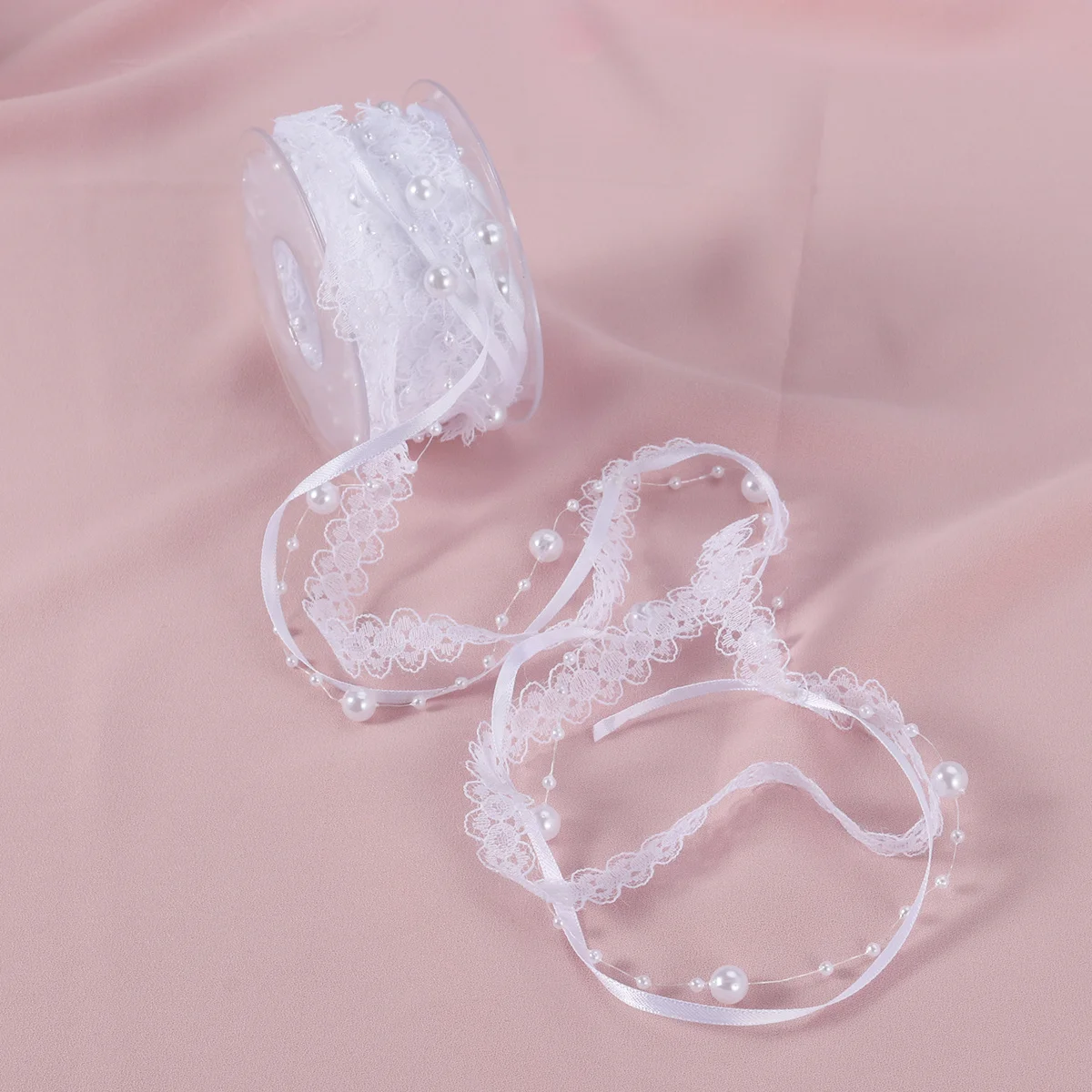 

Pearl String Satin Organza Ribbon White Wedding Decor Perfect Winter Christmas Snowflake Trim Craft Decoration