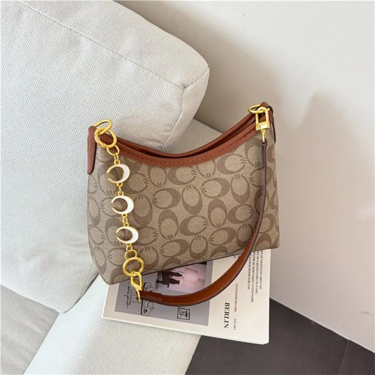 

Women's Luxury Monogram Shoulder Bag 2026 New Arrival Crescent Shape Chain Strap Elegant Underarm Purse